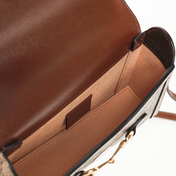 Gucci "Gucci Horsebit 1955" Beige & Dark Brown GG Supreme Mini Bag - Picture 10 of 13